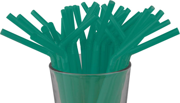 Made in USA Pack of 250 Flexible Disposable Plastic Drinking Straws (8.25" X 0.23", Green)
