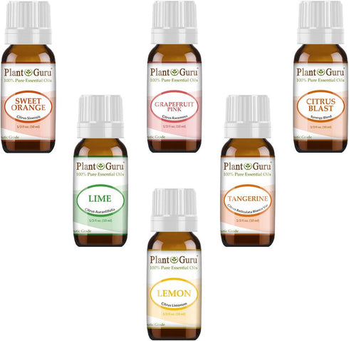 Set 6-10 ml 100% Citrus Essential Oil Pure Therapeutic Grade Cold Pressed from Peels of Sweet Orange, Lime, Pink