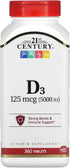 21st Century D3 5000 IU Tablets, 360 Count (1 Pack)