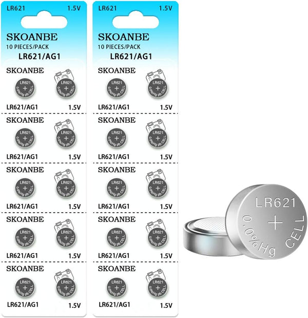 SKOANBE 20Packs SR621SW LR621 AG1 364 164 1.5V Button Coin Watch Battery