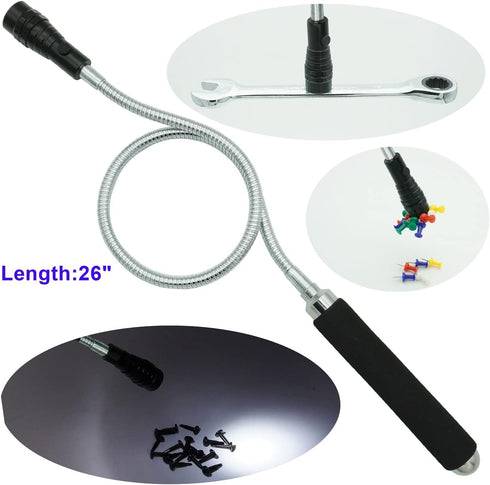 Magnetic Pickup Tool Set, 10LB Extendable Magnet Stick, Flexible Magnetic Flashlight, LED Magnet Tool for Car,Household,Office,Industry and Garage