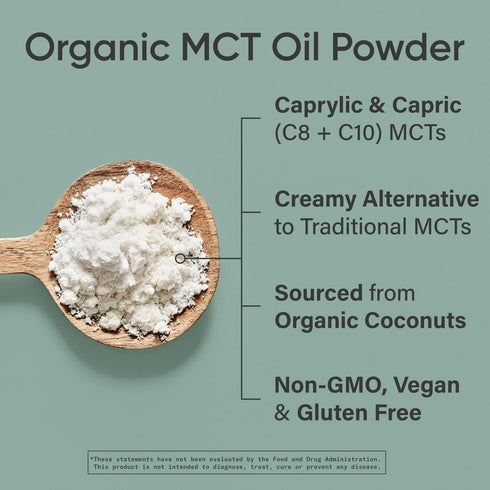 Sports Research Organic MCT Oil Powder - Keto & Vegan MCTs C8, C10 from Coconuts, Unflavored, 10.6 oz