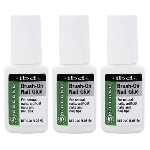 IBD 5-Second Brush On Nail Glue, Strong Quick-Dry Gel for Press Ons and Acrylic Nails, 6g, 3-Pack for Nail Repair