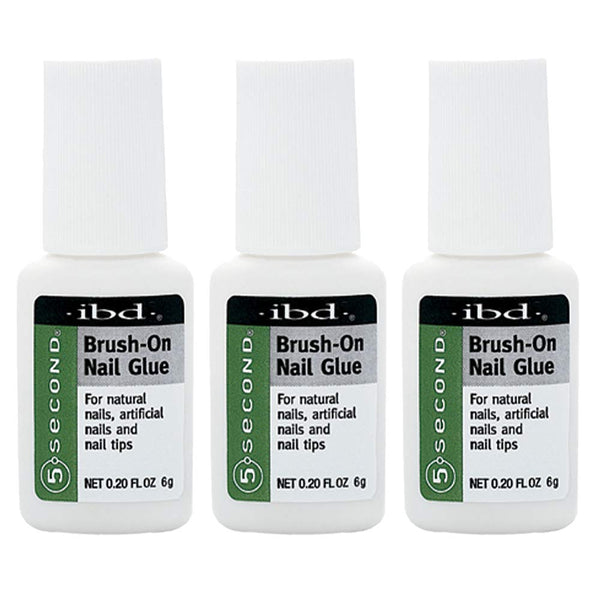 IBD 5-Second Brush On Nail Glue, Strong Quick-Dry Gel for Press Ons and Acrylic Nails, 6g, 3-Pack for Nail Repair