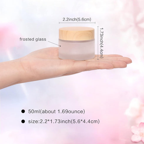 50 Gram/ml Glass Cosmetic Containers with Lids, Round Frosted Jars, Small Empty Glass Sample Jars (4 PACK 50ML)