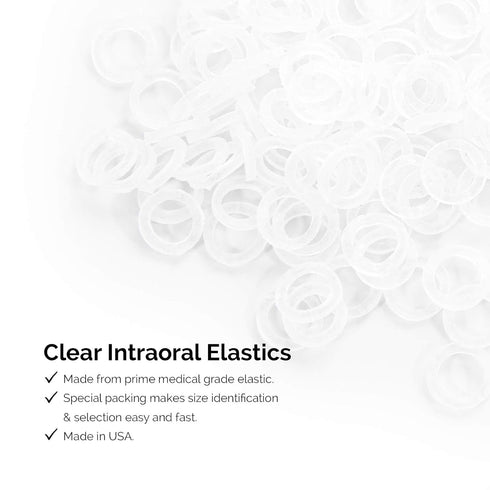 JMU Clear Orthodontic Elastics 3/8 Medium, 300 Pack Latex Free Dental Rubber Bands Made in USA