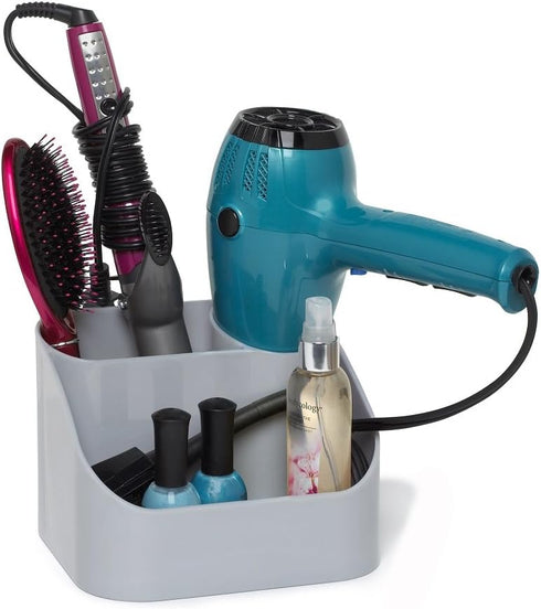 Spectrum Diversified Contour Accessory Care Caddy, Countertop Beauty, Blow Dryer Storage & Hair Styling Tool Organization, Silver by Spectrum Diversified
