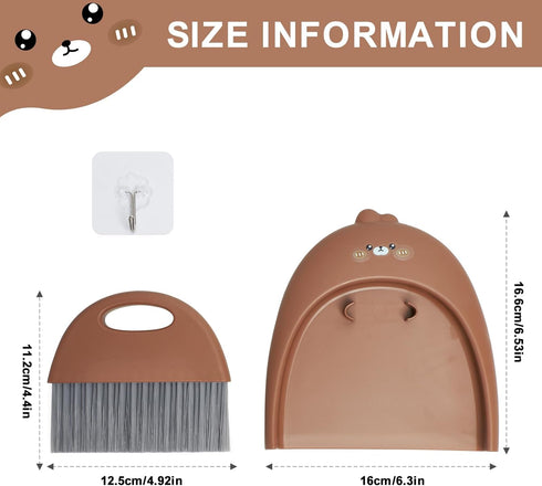 Mini Dustpan and Brush Set, Small Handheld Dust Pan with Broom for Home, Kitchen, Desktop, and Pet Cages (Cute Animal)