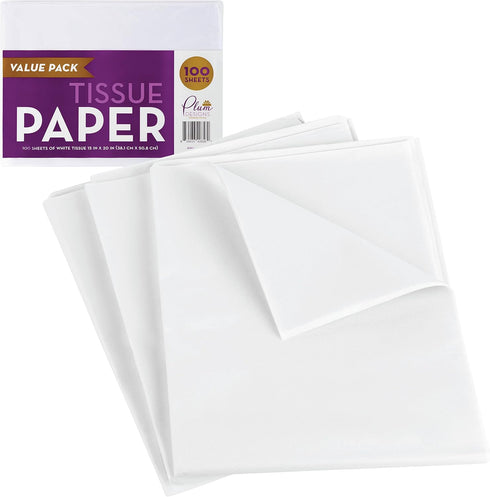 White Gift Tissue Paper for Gift Bags 15" x 20" 100 Sheets, Gift Paper Tissue for Packaging- 100 Sheets Bulk White Tissue Packing Paper, Wrapping Paper Sheets by Plum Designs