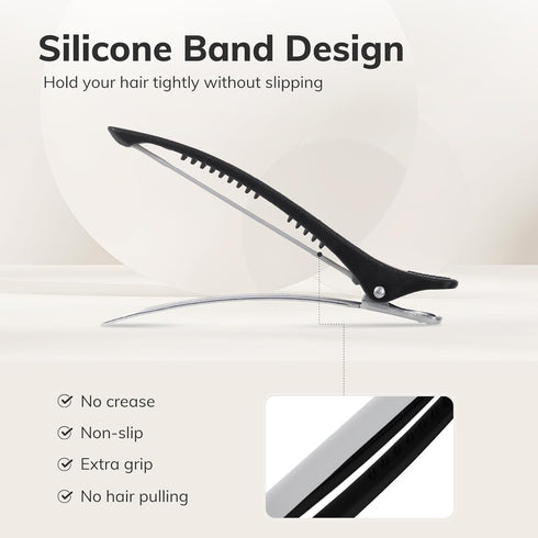 Sndyi Hair Sectioning Clips, Professional Non-Slip Duckbill and Roller Clips for Styling, 12 Packs (Black)