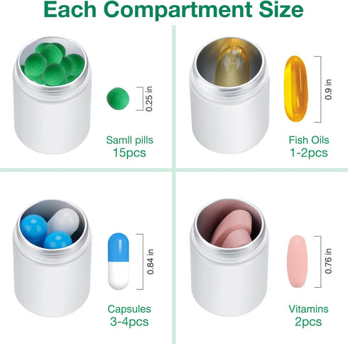 Opret Keychain Pill Holder, Waterproof Small Metal Pill Case with 3 Compartments for Travel (Silver)