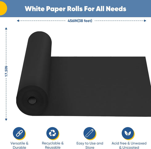 Black Wrapping Paper, Graduation Paper Roll 17.5"x456", Construction Bouquet Flower Birthday Gift Wrap, Arts Crafts Poster Bulletin Board Paper, Father's Day Kraft Craft Wrapping Paper for Men Husband