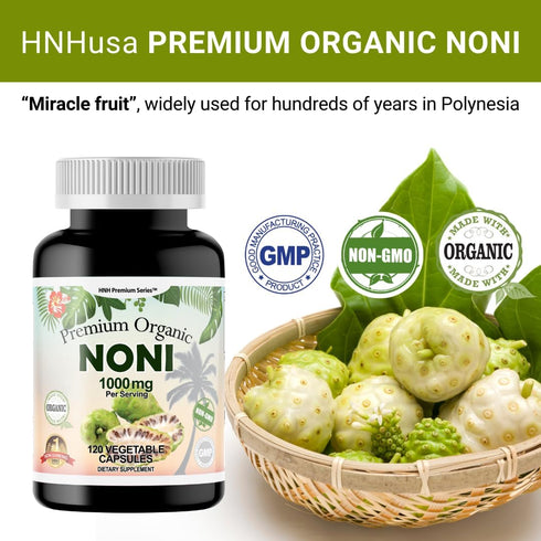 Dr.K&C HNHusa Premium Organic Noni 1000 mg, 120 Veggie Capsules for Antioxidants and Immune System Support, Vegan