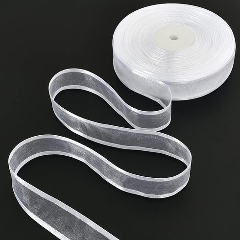 TONIFUL 1 Inch x 25 Yards White Sheer Organza Ribbon with Satin Chiffon for Gift Wrapping and Party Decoration