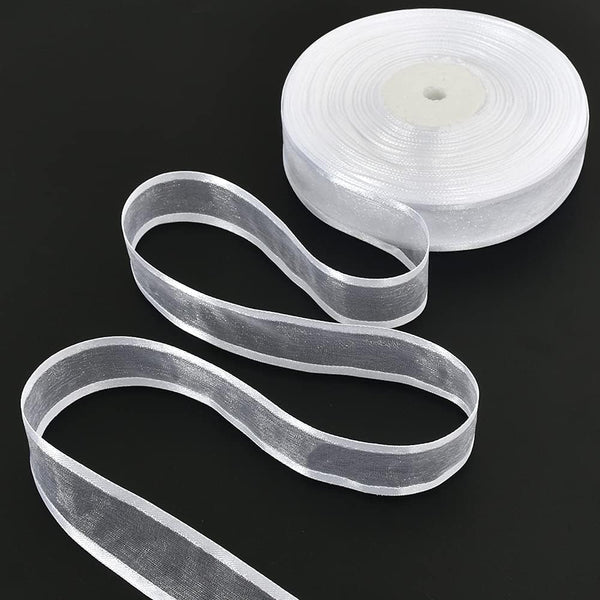 TONIFUL 1 Inch x 25 Yards White Sheer Organza Ribbon with Satin Chiffon for Gift Wrapping and Party Decoration