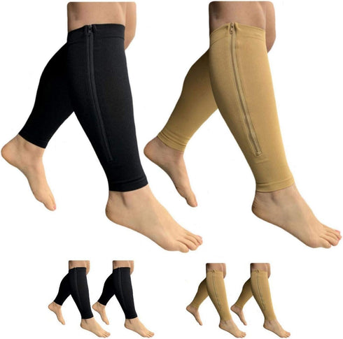 HealthyNees Footless 15-20 mmHg Zipper Compression Leg Calf Shin Sleeve 2 Pairs (Mix