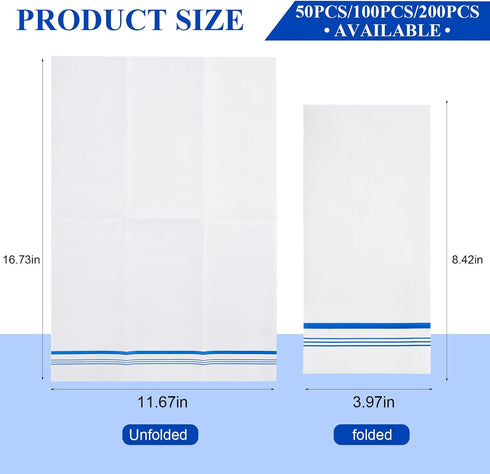 Hunanyume 50 12" 17"(Blue Disposable Paper Hand Towels for Bathroom, Decorative Linen Feel Guest Towels, Soft