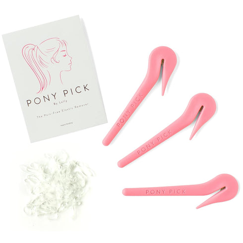 THE PONY PICK Hair Elastic Rubber Bands Cutter Tool - Easy, Pain Free, No Hair Damage (3 Packs & 50 Elastics)