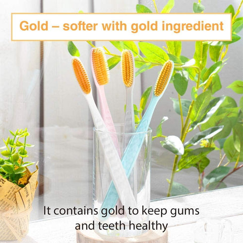 Wangta Soft Toothbrush, 10 Pack Gold, Best Manual Toothbrush for Sensitive Gums and Teeth