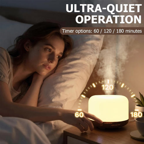 Harindiver 500ml 4-in-1 Humidifier,7 Essential Oil Diffuser,Quiet Ultrasonic Aromatherapy Color LED Lights,Timer