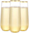 N9R 12PCS Stemless Plastic Champagne Flutes, 9 oz Gold Rim Toasting Glasses, Shatterproof Cocktail Cups for Party