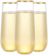 N9R 12PCS Stemless Plastic Champagne Flutes, 9 oz Gold Rim Toasting Glasses, Shatterproof Cocktail Cups for Party