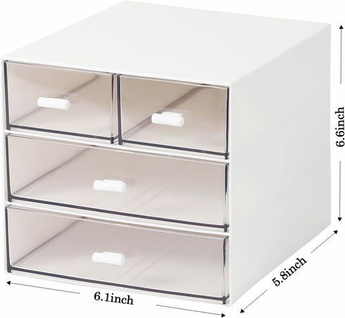 Makeup Organizer with 4 Drawers, Desk Organizer for Nail Polish, Lipstick, Brushes, Jewelry, Skincare - White
