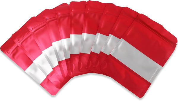 50 Pieces Smell Proof Red Resealable Matte Metallic Ziplock Bags, 6.3 * 9.4 In Stand Up Food Storage Bags with Window