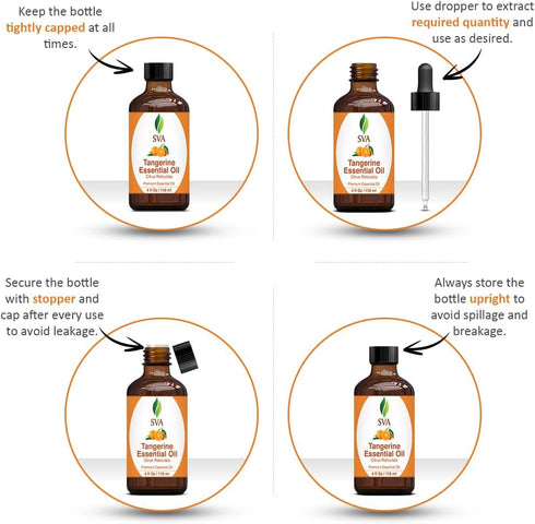 SVA Tangerine Oil 4 oz (118 ml) Premium Essential Oil with Dropper for Diffuser, Aromatherapy, Skin Care, Bath Products, Hair Care & Massage