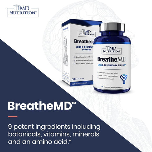 1MD Nutrition BreatheMD, Lung and Respiratory Support Supplement, 60 Ct, with Elderberry and Chromium