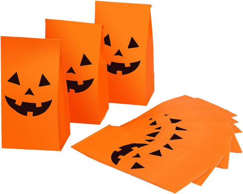 Tatuo Halloween Pumpkin Paper Bags, 24 Pieces Flat Bottom Bags for Candy Present Crafting Lunch