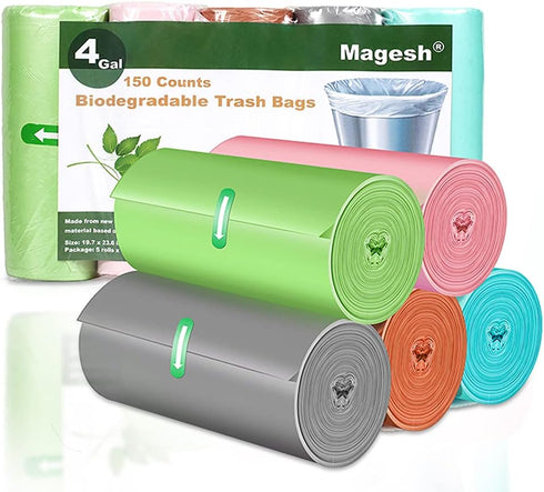 Magesh Small Trash Bags Biodegradable, 4 Gallon Trash Bag/Garbage Bags, Extra Strong 150