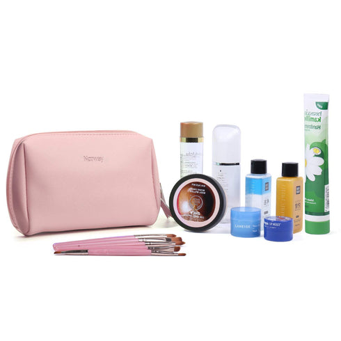 Narwey Small Vegan Leather Makeup Bag, Mini Cosmetic Pouch for Women Travel (Small, Pink)