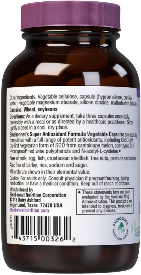 BlueBonnet Super Antioxidant Formula Vegetarian Capsules, 60 Count