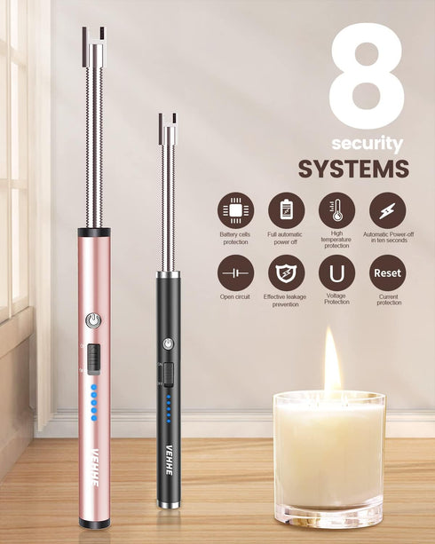 VEHHE 2 Pack Candle Lighter, Rechargeable Electric Lighter with LED Battery Display, Flexible Neck USB Lighters for