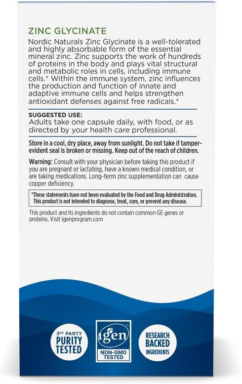 Nordic Naturals Zinc Glycinate, 60 Capsules - 20 mg Highly Absorbable Zinc Glycinate for Optimal Wellness