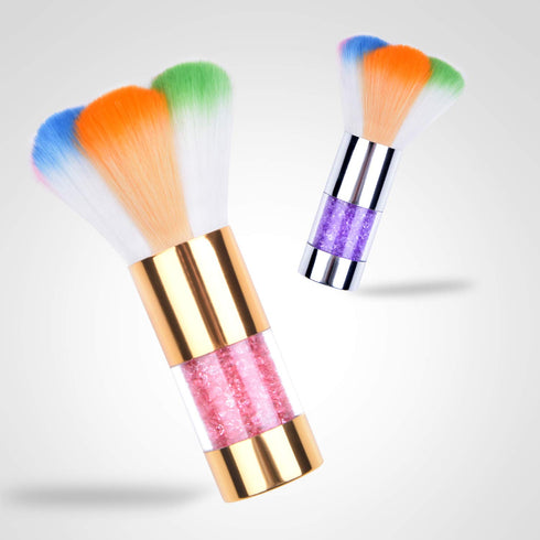 LEQ 2Pcs Colorful Nail Art Dust Brush Remover, Cleaner for Acrylic & UV Gel Nails, Shiny Rhinestone Handle