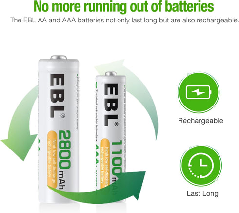 EBL Purple Super Power Battery Box, Includes 12 AA Batteries, 8 AAA Batteries, 2pcs C/D Adapters