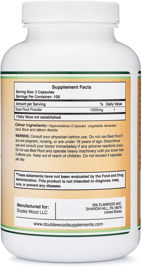Beet Root Powder Capsules, Organic and Vegan, 210 Count, 1,000mg Per Serving for Overall Health Support