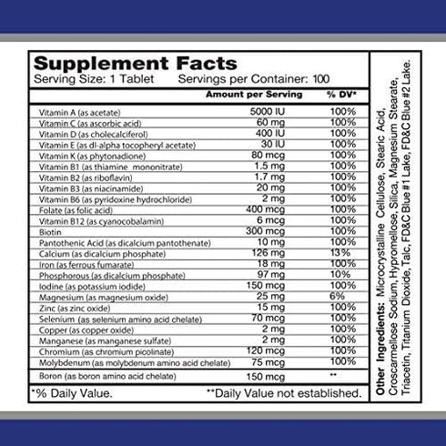 Multi Men 100 Tablets - Dietary Supplement - Vitamins & Minerals - Herbs - Amino Acids - Antioxidants