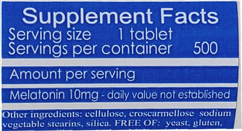 Melatonin 500 Count, 10mg Quick Dissolve Vegan Super Strength
