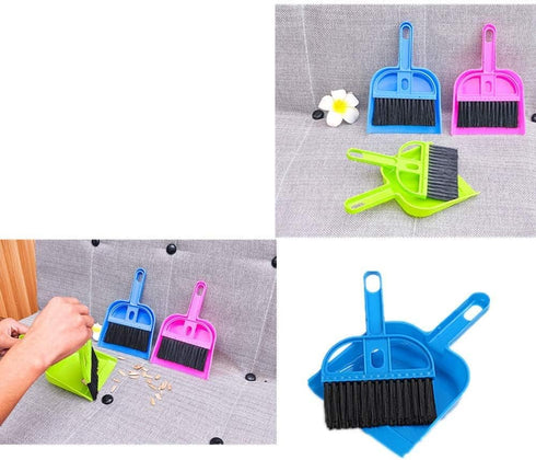 Mini Dustpan and Broom Set (Blue) Portable Plastic Brush for Desk, Home, Kitchen, and Small Animal Cleaning