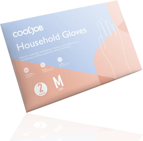 COOLJOB 2 Pairs Rubber Gloves: Medium Waterproof Household Gloves for Kitchen Bathroom, Cotton Lined, Orange & Blue