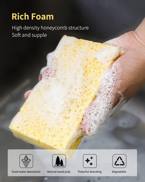 Heavy Duty Cellulose Kitchen Sponges, Tough Mess Cleaning without Scratching, Pop Up Eco Sponges DIY Orange (6 Pack)