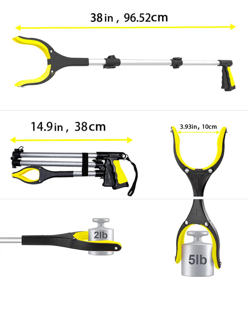 38" Extra Long Grabber Tool, Lightweight Reaching Aid with 360° Rotating Anti-Slip Jaw for Elderly
