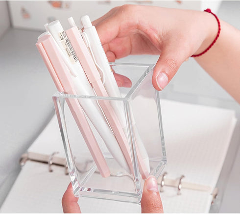 Cerpourt 3 Pack Clear Acrylic Makeup Brush Holder, Modern Design Desk Accessories, Pencil Pen Holder Cup for Office