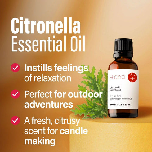 H’ana Citronella Oil, 100% Pure and Natural Essential Oil for Candle Making and Aromatherapy - 1 Fl Oz