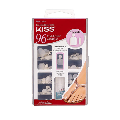 KISS 96 Full Cover Toenails Kit, Long Lasting Fake Nails, DIY Home Manicure Set with Pink Gel Glue