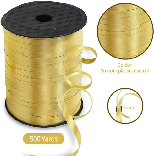 500 Yards Crimping Ribbon Balloon Ribbon Cord Balloon for Arts and Crafts Decoration, Gift Wrapping, Ribbon and Bow Birthday Gift for Christmas New Year (Gold)
