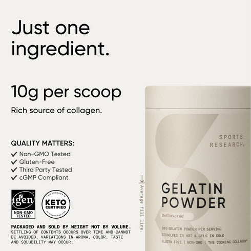 Sports Research Gelatin Collagen Cooking Powder, Non-GMO, Keto Friendly, Great for Cooking & Baking, Sourced from